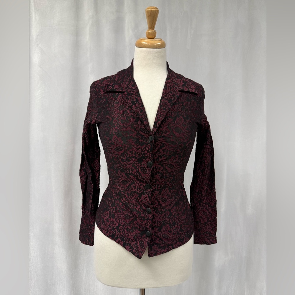 Mexx Vintage Women's Goth Burgundy & Black Fitted Button-Up Shirt Size S